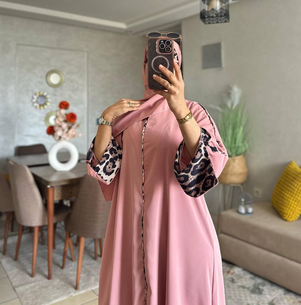 Abaya crepe rosa M1