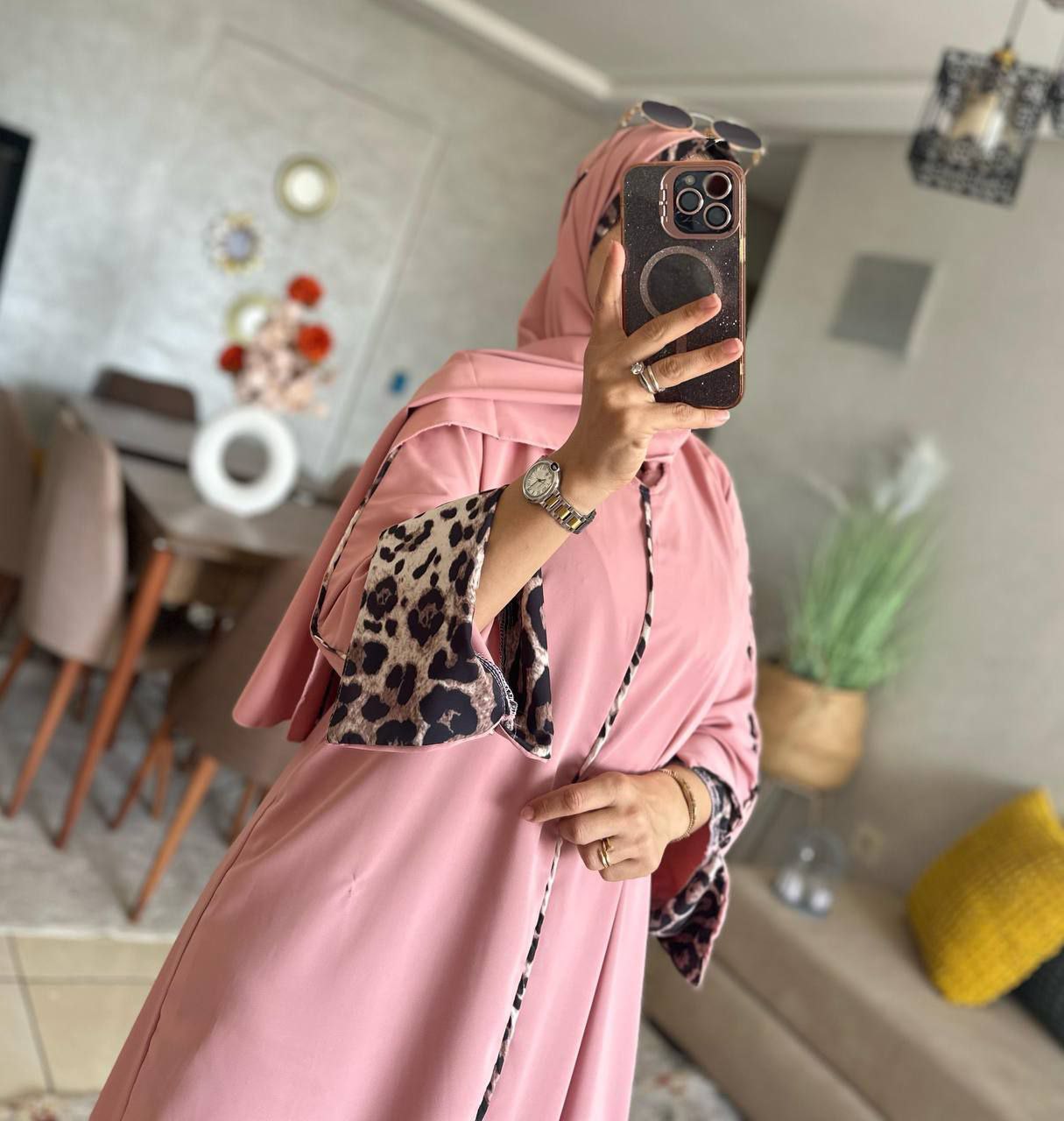 Abaya crepe rosa M1