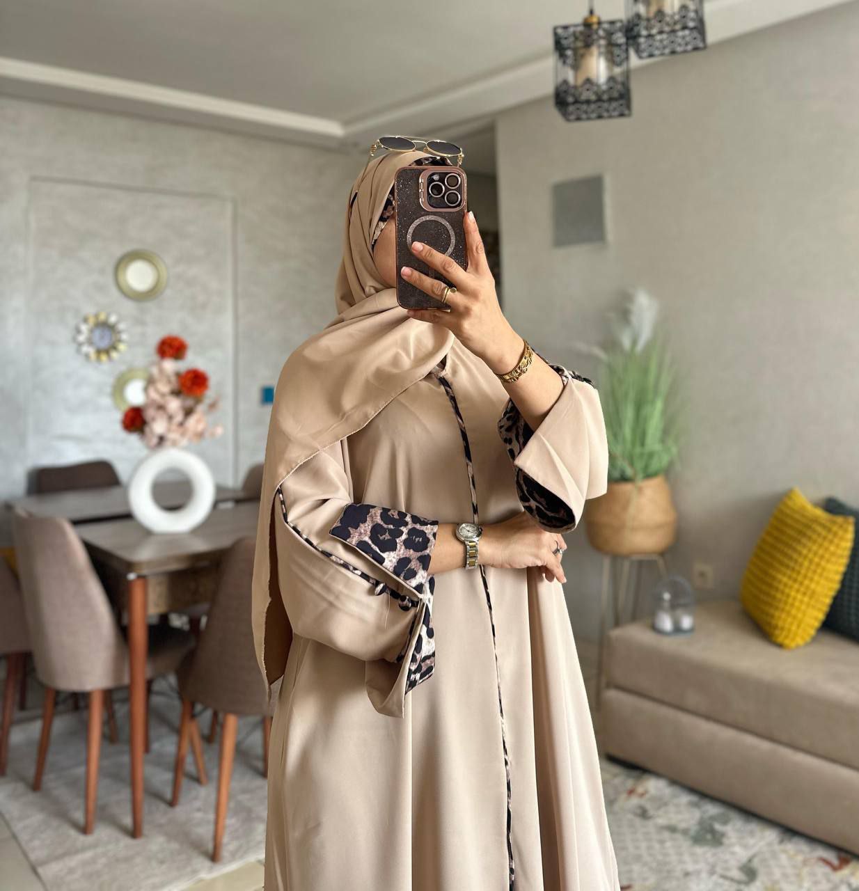 Abaya crepe rosa M1