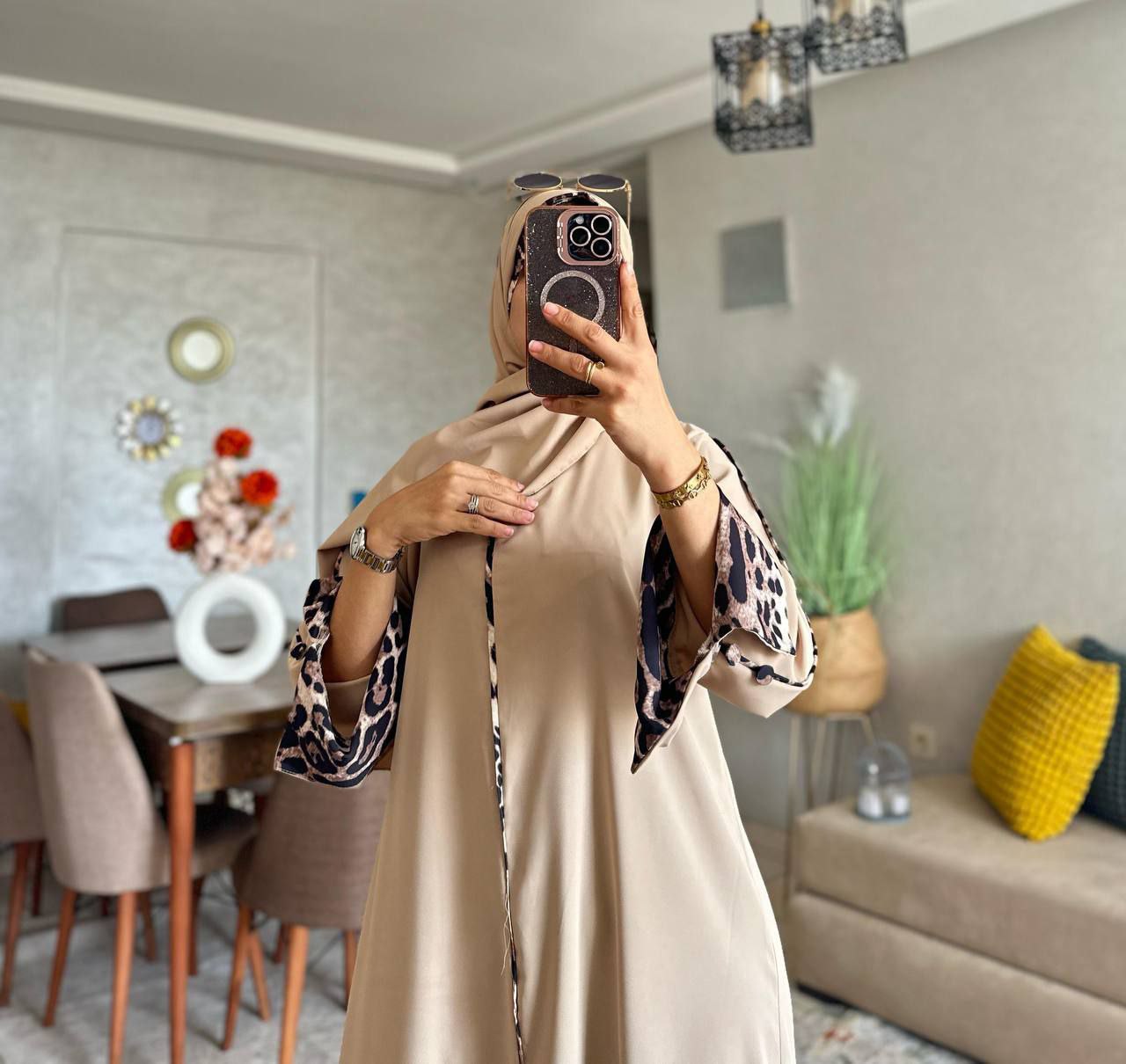 Abaya crepe rosa M1