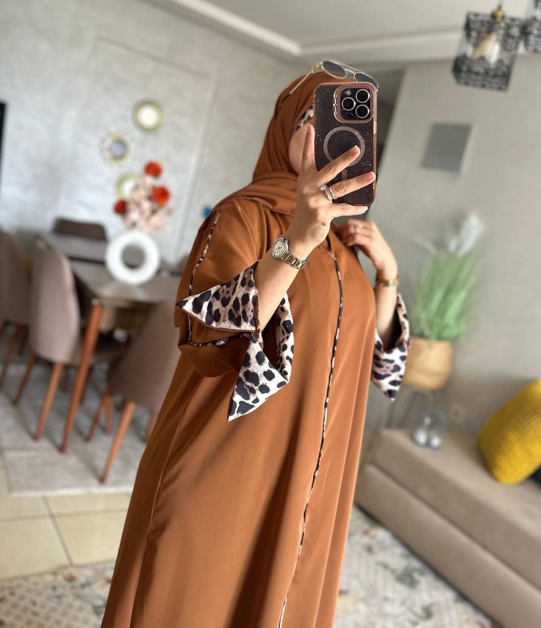 Abaya crepe rosa M1